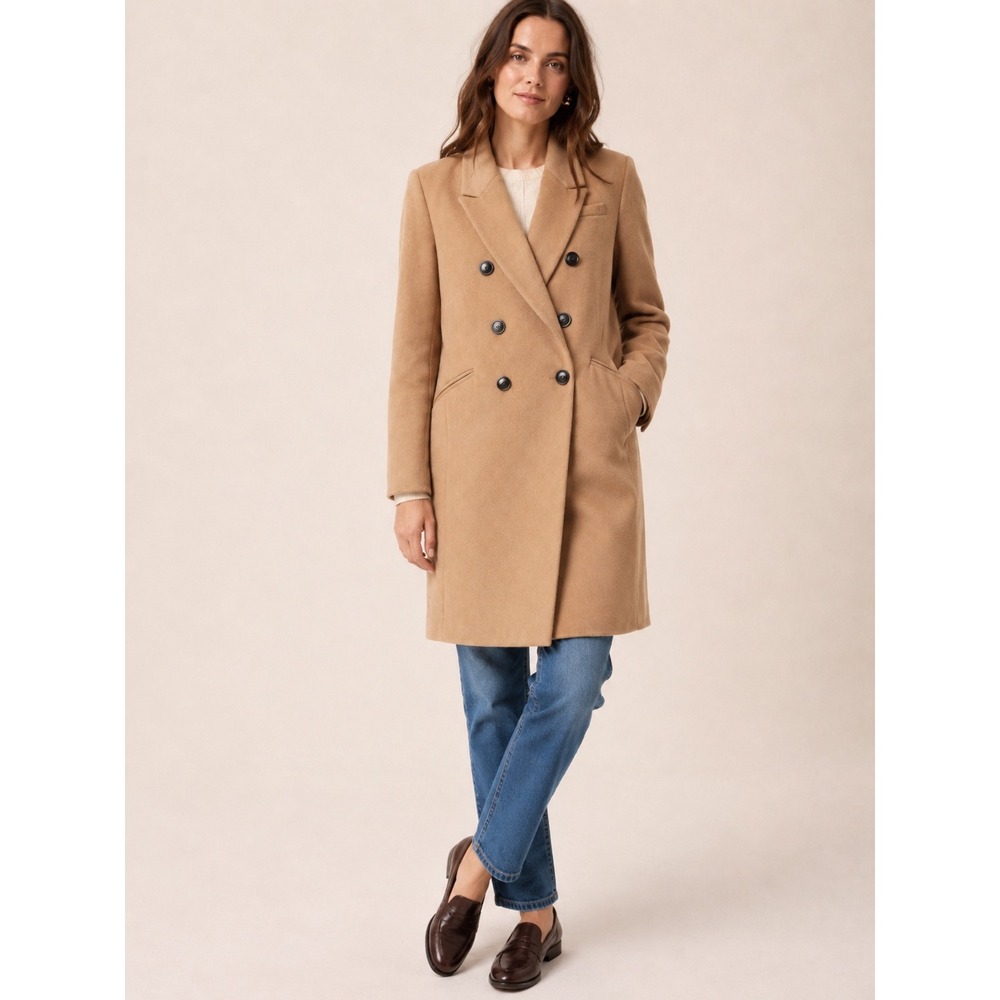 Banana Republic Womens Wool‎ Blend Double Breasted Coat XS Preppy Camel Tan